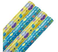Zopper 4 x Easter Wrapping Paper Roll Easter Wrapping Paper with Rabbits Colorful Eggs and Happy Easter Pattern Perfect for Easter Festival Gift Decorations 1.5m x 70cm