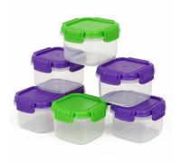 ZOPPER 6 x 135ml Food Storage Containers with Clip Lock Lids - BPA-Free Mini Plastic Tubs for Snacks, Meal Prep & Fridge Organisation - Airtight Lunch Boxes in Green & Purple (2 Green, 4 Purple)
