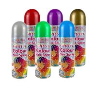 Zopper 6 x 200ml Glitter Hair Spray Multi Colour for Special Occasion Temporary Washable Fancy Dress Up Hairspray Can