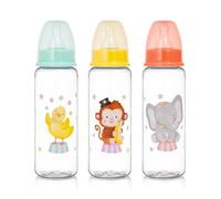 ZOPPER Baby Feeding Bottles 250ml Pack of 3 Anti-Colic Silicone Teat, BPA-Free Newborn Essentials, Circus Animal Designs (Elephant, Monkey, Chick), Standard Neck Infant Milk Bottle