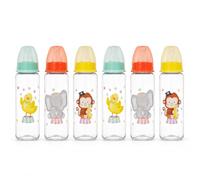 ZOPPER Baby Feeding Bottles 250ml Pack of 6 Anti-Colic Silicone Teat, BPA-Free Newborn Essentials, Circus Animal Designs (Elephant, Monkey, Chick), Standard Neck Infant Milk Bottle