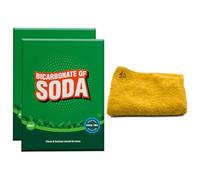 ZOPPER Bicarbonate of Soda 2 Pack 500g - Natural Cleaning Baking Soda, Odour Eliminator, Multi-Use Household Powder with Microfiber Cloth