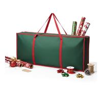 ZOPPER Christmas Wrapping Paper Storage Bag - Fits Rolls Up to 80 cm - 3 Netted Pockets, 2 Hook & Loop Straps, Durable Zippers - Green & Red