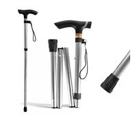 ZOPPER Foldable Aluminium Walking Stick Silver 92cm for Men & Women, Lightweight Adjustable Mobility Aid with Ergonomic Handle, Anti-Slip Rubber Tip and Wrist Strap, Collapsible Travel Support Cane
