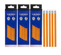 ZOPPER HB Pencils with Eraser Tops 45-Pack | Unsharpened Graphite | Ideal for School, Office, Drawing & Sketching | 3 Boxes of 15 Pencils