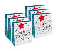 Zopper Large Happy Birthday Gift Bags - Pack of 6 (33cm x 26cm) | Birthday Present Paper Bags with Textile Handles & Gift Tag | Party Gift Bags for Kids & Adults