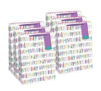 Zopper Large Happy Birthday Gift Bags - Pack of 6 (33cm x 26cm) | Colourful Celebration Birthday Present Paper Bags with Textile Handles & Gift Tag | Party Gift Bags for Kids & Adults