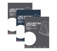 ZOPPER Lined Writing Pads Pack of 3 | 13.5 x 17.5cm Feint Ruled Notepads 54 Sheets / 108 Pages - 80gsm White Paper Writing Pad for School, Office & Home Use - Assorted Color
