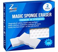 ZOPPER Magic Sponge Eraser, 2 Pack, Size 12.1x6.6x2.2cm | Extra Durable Cleaning Pads, 4X Stronger Stain Remover, Multi-Surface Use, Wall, Kitchen, Bathroom, Removes Dirt, Grime