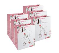 Zopper Medium Celebration Gift Bags - Pack of 6 (25cm x 21cm) | Champagne Glass Design Present Bags with Ribbon Handles & Gift Tag | Christmas, Wedding, Birthday & Party Gift Bags