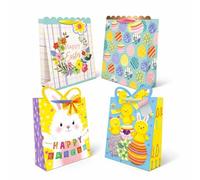 ZOPPER Medium Easter Gift Bags (Pack of 4) - Adorable Bunny & Chick Designs, Reusable Paper Party Favor Bags with Handles & Gift Tags (23 × 18 × 10 cm)