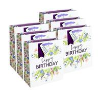 Zopper Medium Happy Birthday Floral Gift Bags - Pack of 6 (25cm x 21cm) | Elegant Flower Birthday Present Paper Bags with Textile Handles & Gift Tag | Party Gift Bags for Women & Girls