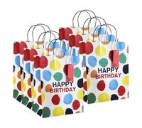 Zopper Medium Happy Birthday Gift Bags - Pack of 6 (25cm x 21cm) | Colourful Polka Dot Birthday Present Paper Bags with Handles & Gift Tag | Party Gift Bags for Kids & Adults