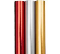 ZOPPER Metallic Foil Wrapping Paper Roll Pack - 9M Total, 69cm x 3m Each (Silver, Red & Gold) | Premium 60gsm Gift Wrap for Birthday, Wedding, Christmas & Craft Decorations