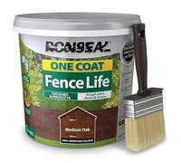 ZOPPER One Coat Fence Life Medium Oak 5L Fence Paint & Wood Protector (Garden Shed & Fence Treatment) with Weather-Resistant Finish + 4" Brush Included