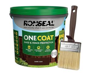 ZOPPER One Coat Shed and Fence Paint 5L - Dark Oak Timber Treatment & 4-Inch Fence Brush Quick Dry Garden Wood Protector Showerproof Exterior Care