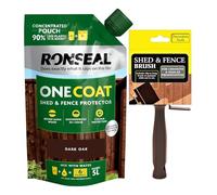 Zopper One Coat Shed & Fence Protector 950ml mixes with Water to Make 5L, Showerproof in 1 Hour, Covers up to 6 Fence Panels (Dark Oak) + Shed Brush