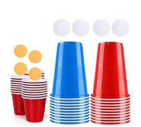 ZOPPER Party Cups & Pong Balls Set - 450ml Plastic 16oz, 10Red, 10Blue Cups with 24 Red Shot Glasses 2oz - Portable Tabletop Game Kit for Parties, Gatherings, Indoor & Outdoor Activities