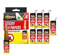 ZOPPER - Pest Police 8Pk Fly Paper Strips Flies Trap Indoor Outdoor Use Poison Free Sticky Fly Catcher for Insects Moths Mosquitoes