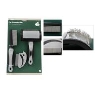 Zopper Pet Grooming Set Of 3 for Dog Cat Groom Kit Hair Brush Long & Short Hair Massage Brush Self-Cleaning Shedding Medium Stainless Lice Comb Rounded Teeth, Professional Pet Tear Stain Remover