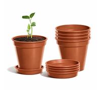 ZOPPER Plant Pots with Saucers Set, Terracotta Plastic, 5 Pots & 5 Saucers | 20 CM/8" Grow Pots, Drainage Holes, Seed Starting Propagation, Seedlings Cuttings, Herbs, Indoor Outdoor Garden Planters