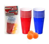 ZOPPER Plastic Beer Glasses Resuable Drinking Cups Red & Blue for Parties All Types of Events - Sturdy and Waterproof With 3 Ping Balls 12 Cups Drinking Beer Pong Game