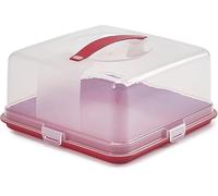 ZOPPER Red Large Square Plastic Cake Box With Lockable Lid & Carry Handles Portable Cake Carrier Storage Container Fits 11 inch Ideal for Cakes, Cookies