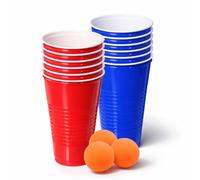 ZOPPER Reusable Plastic Party Cups 24 Pack - 10 Red & 10 Blue Drinking Glasses with 4 Ping Pong Balls, Sturdy Leakproof Cups for Party Games, BBQ, Birthday, Picnic, Events & Celebrations
