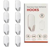 ZOPPER Self Adhesive Hooks Heavy Duty (8 Pack) Stainless Steel Wall Hooks No Drill Waterproof Sticky Hooks for Bathroom Kitchen Towels Keys Robes, Strong Hooks for Tile Glass Metal Wood