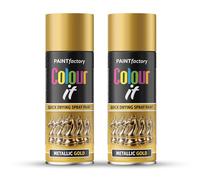 ZOPPER Shimmering Gold Metallic Spray Paint, 400ml Pack of 2 Aerosol Cans, Quick Drying Multi Surface Finish For Wood, Metal, Plastic And Furniture Upcycling
