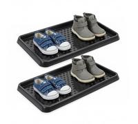 ZOPPER Shoe Tray Set of 2 Black Waterproof & Heavy Duty Entryway Boot Trays, Mudroom With Raised Edges Pet Food Mat