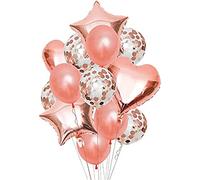 ZOPPER | Silver Foil & Latex Balloon Assortment Set | Rose Gold Color | Straw & String Bouquet | Star, Heart and round Shaped | Filled With Helium or Air | Pack of 14