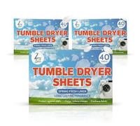 ZOPPER Tumble Dryer Sheets, Spring Fresh Linen Scent, 40 Sheets x 3 (120 Total) - Laundry Freshener, Anti-Static & Static Control