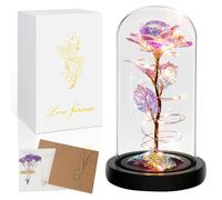ZOPPER Valentines Gifts for Her Artificial Light Up Rose in Glass Dome - Colourful Rainbow Flower with LED Lights - Romantic Gift for Women, Valentines, Birthday, Anniversary & Mothers Day