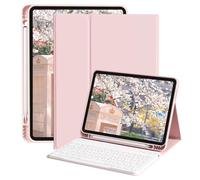 ZOPSGYU Case with Keyboard for iPad Air 11 Inch M3 2025/M2 2024, Air 5th/4th Generation 10.9 Inch with Pencil Holder, Shockproof Folio Cover with Magnetic Detachable Bluetooth Keyboard, Pink