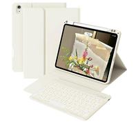 ZOPSGYU Keyboard Case for iPad Air 11 Inch M3/M2 2025/2024, 7 Color Backlit Detachable Bluetooth Keyboard, Shockproof Cover with Pencil Holder for iPad Air 5th/4th Generation 10.9 Inch, Cream White