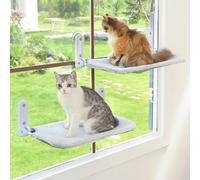 Zoratoo 2PC Cat Window Perch Cordless Foldable Cat Hammock Bed for Window with Metal Frame and Reversible Cover, Large Suction Cups Window Resting Seat for Indoor Cats (M-2PC) (Grey, Cat Bed - L)
