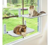 Zoratoo 2PC Cat Window Perch, Foldable & Cordless with Metal Frame, M Gray