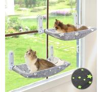 Zoratoo 2PC Cat Window Perch, Glow in The Dark Cordless Foldable Pet Hammock Bed for Window with Sturdy Metal Frame, Stars Pattern Window Resting Seat for Indoor Cats (Stars Cat Bed, M-2PC)