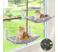 Zoratoo 2PC Cat Window Perch, Glow in The Dark Cordless Foldable Pet Hammock Bed for Window with Sturdy Metal Frame, Glowing Stars Pattern Resting Seat for Indoor Cats (2PC Stars - L)