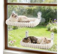 Zoratoo 2PC Cat Window Perch with Bolster Foldable Cat Hammock Cushion Bed for Window with Metal Frame, Cloud-Cuddle Cordless Window Resting Seat for Indoor Cats (Cushion Bed, White-L)