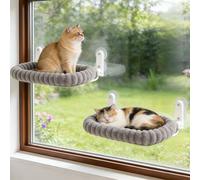 Zoratoo 2PC Cat Window Perch with Bolster Foldable Cat Hammock Cushion Bed for Window with Metal Frame, Cloud-Cuddle Cordless Window Resting Seat for Indoor Cats (Cushion Bed, Gray-M)