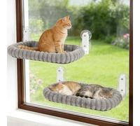 Zoratoo 2PC Cat Window Perch with Bolster Foldable Cat Hammock Cushion Bed for Window with Metal Frame, Cloud-Cuddle Cordless Window Resting Seat for Indoor Cats (Cushion Bed, Gray-L)