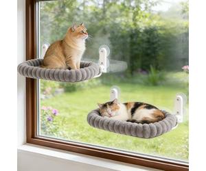 Zoratoo 2PC Cat Window Perch with Bolster Foldable Cat Hammock Cushion Bed for Window with Metal Frame, Cloud-Cuddle Cordless Window Resting Seat for Indoor Cats (Cushion Bed, Gray-M)