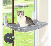 Zoratoo Cat Window Perch, Glow in The Dark Cordless Foldable Pet Hammock Bed for Window with Sturdy Metal Frame, Glowing Stars Pattern Resting Seat for Indoor Cats (Stars - L)