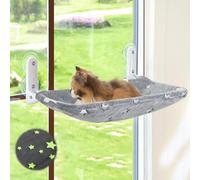 Zoratoo Cat Window Perch, Glow in The Dark Cordless Foldable Pet Hammock Bed for Window with Sturdy Metal Frame, Glowing Stars Pattern Resting Seat for Indoor Cats (Cat Bed - Stars)