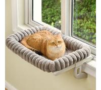 Zoratoo Cat Window Sill Perch, 4-Sided Cushion Bolster Cat Window Seat with Sturdy Frame, Easy Adjust Window Sill Mount Pet Bed for Indoor Cats (Gray, Medium)