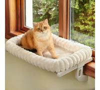 Zoratoo Cat Window Sill Perch, 4-Sided Cushion Bolster Cat Window Seat with Sturdy Frame, Easy Adjust Window Sill Mount Pet Bed for Indoor Cats (White, Large)