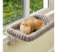 Zoratoo Cat Window Sill Perch, 4-Sided Cushion Bolster Cat Window Seat with Sturdy Frame, Easy Adjust Window Sill Mount Pet Bed for Indoor Cats (Gray, Large)