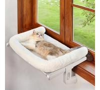 Zoratoo Cat Window Sill Perch with Large Bolster, Easy to Adjust & Assemble Cat Hammock Bed for Large Cats and Kittens (White, L)